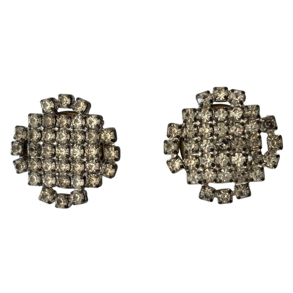 Vintage Set Of Two Button Covers, Rhinestone Round In Silver Tone